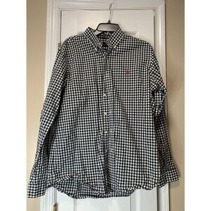 Ralph Lauren Black White Checkered Red Horse Size Large‎ Button Up 100% Cotton